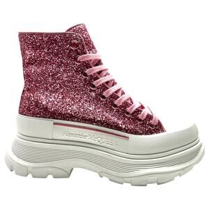 ALEXANDER MCQUEEN Tread Slick Glitter High Top Sneakers EU 38 US 8 Metallic Pink